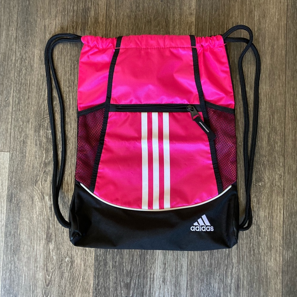 Adidas Drawstring Cinch Sack Backpack EUC Bright Pink & Black